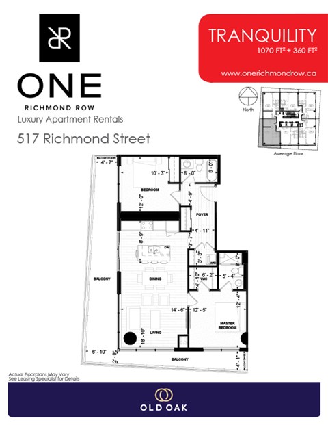 Floor plan for 2 beds, 2 baths, 1070 sqft